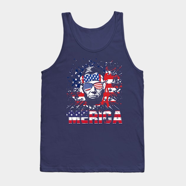 Abraham Lincoln 4th Of July American USA Flag Distressed Tank Top by BeHappy12